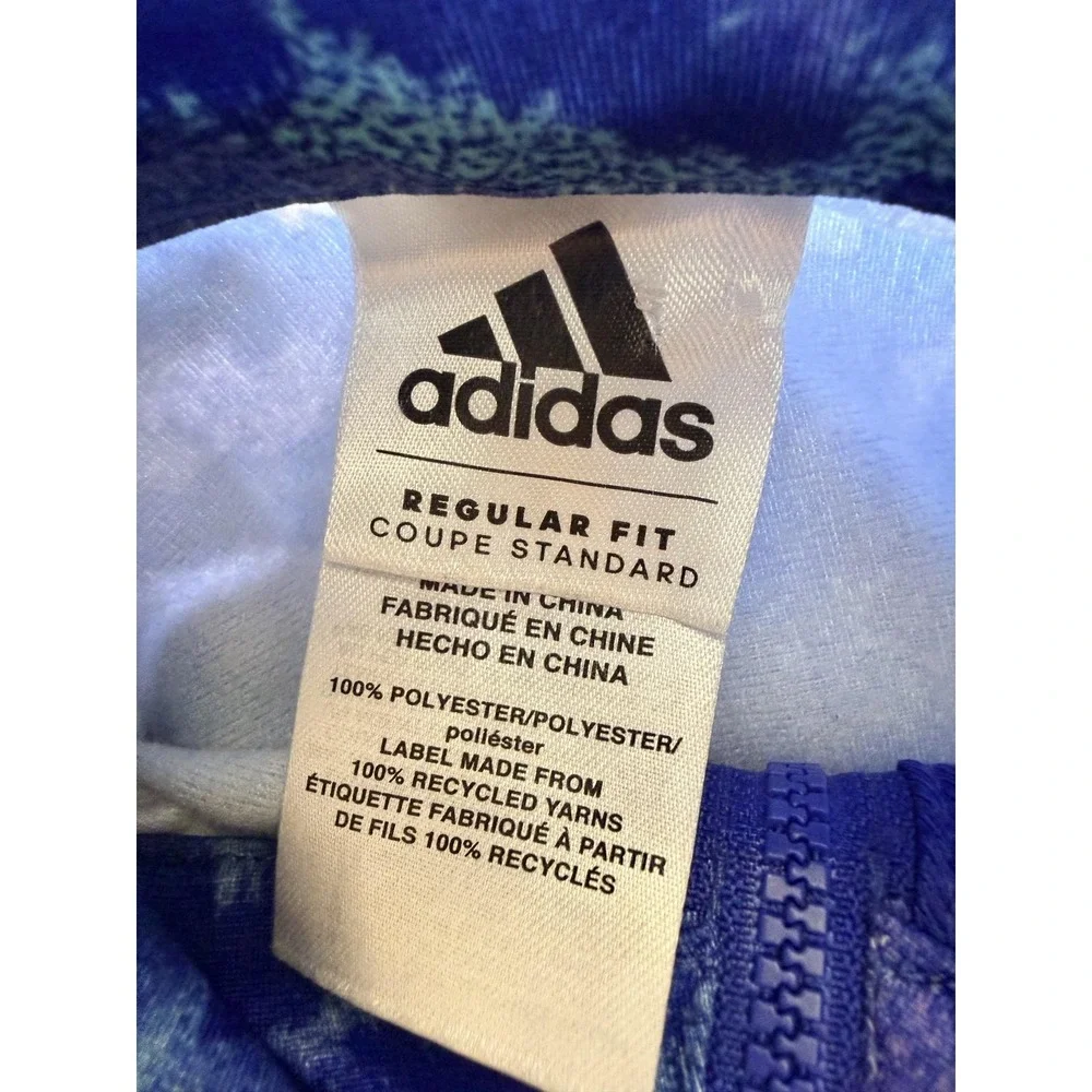 Adidas Track Jacket Kids 7 Blue Camo Print Full Zip 3-Stripes‎ Athletic